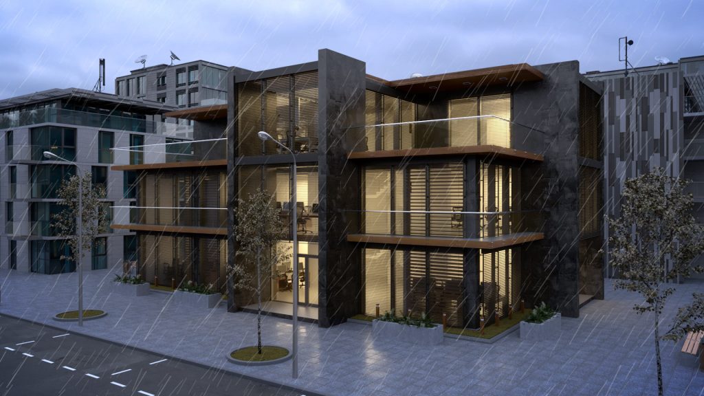 Żaluzje_Animacja_3D_Budynek_Noc Żaluzje Animacja 3D Budynek Exterior