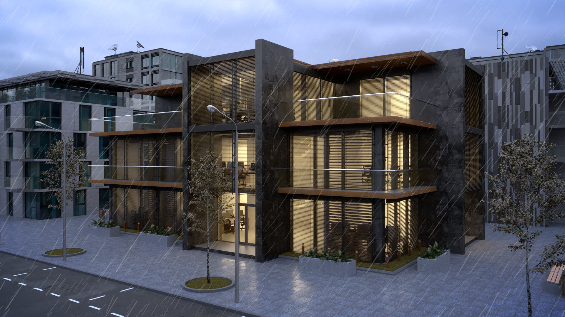 Żaluzje Animacja 3D Budynek Exterior