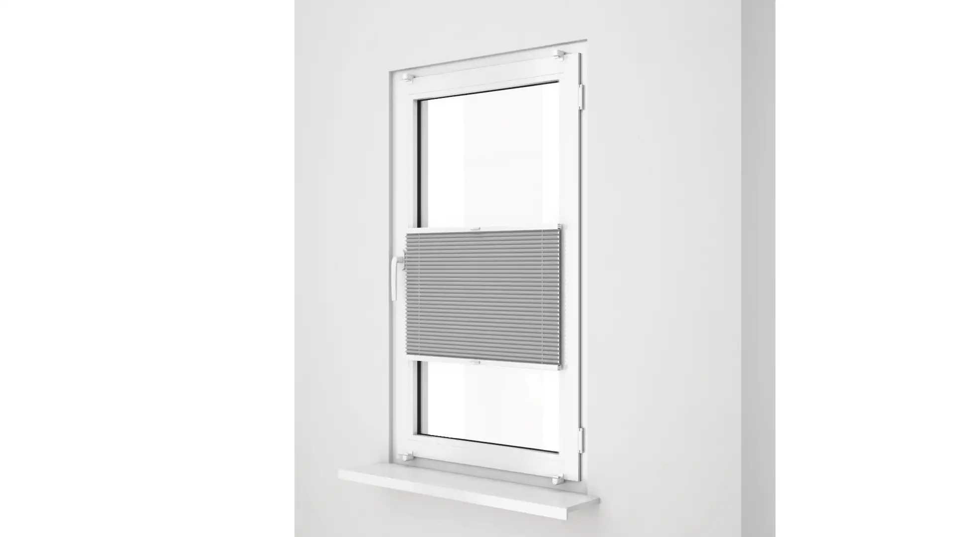 3D assembly instruction animation showing non-invasive installation of Fideli pleated blinds