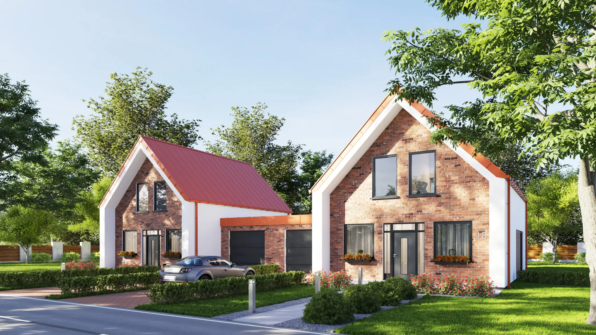 Photorealistic 3D architectural visualization of semi-detached residential houses