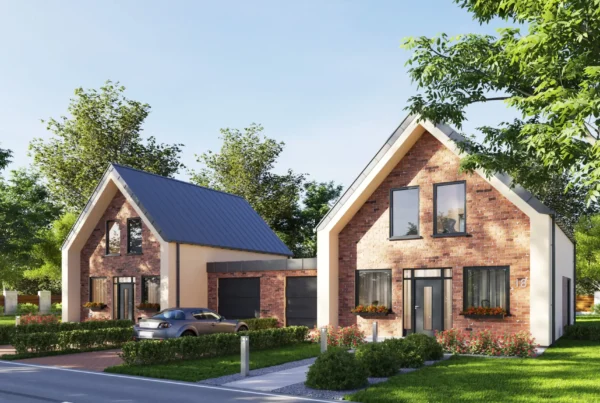Photorealistic 3D architectural visualization of semi-detached residential houses