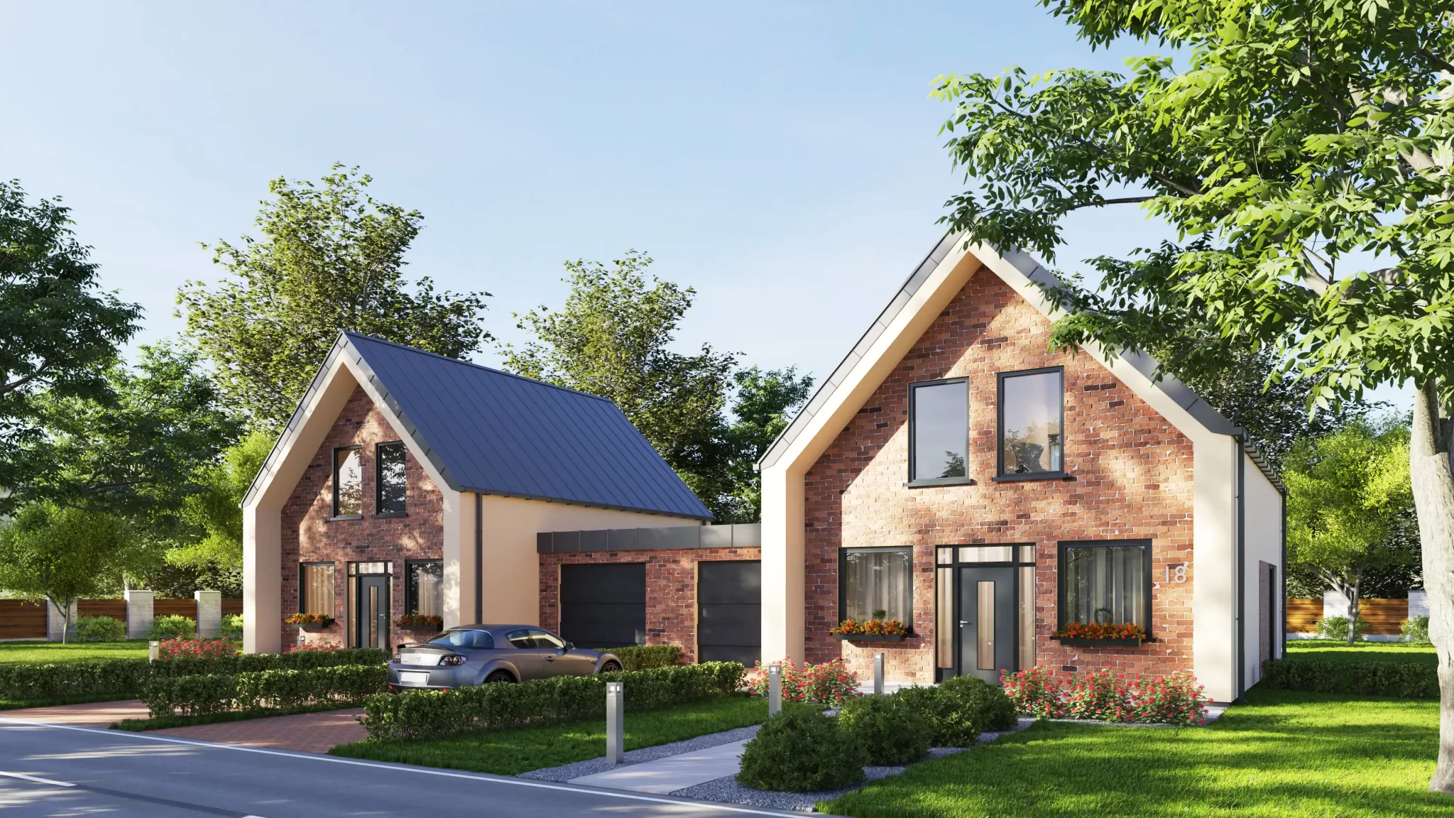 Photorealistic 3D architectural visualization of semi-detached residential houses