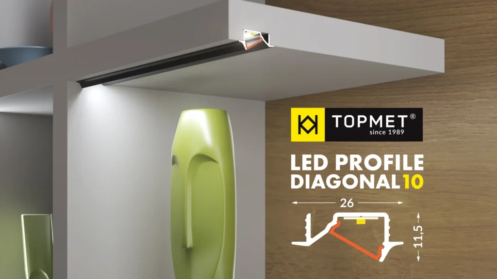 3d-product-animation-topmet-diagonal10-led-profile-01 3D product animation demonstrating TOPMET DIAGONAL10 aluminum LED profile light dispersion and diffuser options