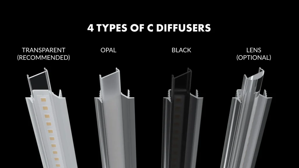 3d-product-animation-topmet-diagonal10-led-profile-02 3D product animation demonstrating TOPMET DIAGONAL10 aluminum LED profile light dispersion and diffuser options