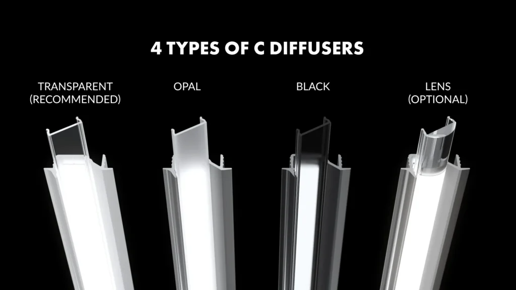 3d-product-animation-topmet-diagonal10-led-profile-03 3D product animation demonstrating TOPMET DIAGONAL10 aluminum LED profile light dispersion and diffuser options