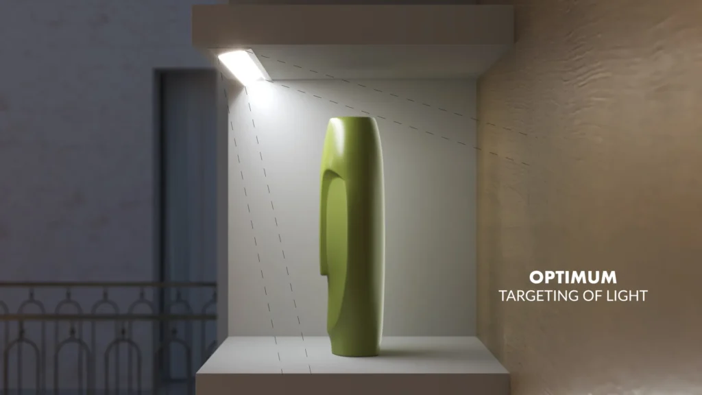3d-product-animation-topmet-diagonal10-led-profile-05 3D product animation demonstrating TOPMET DIAGONAL10 aluminum LED profile light dispersion and diffuser options