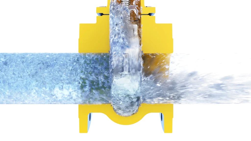 3d-product-animation-zetkama-gate-valve-07 3D technical animation and CAD visualization of Zetkama industrial gate valve with fluid simulation