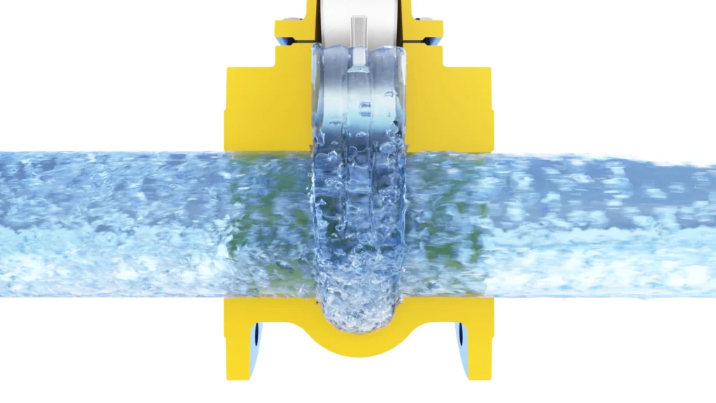 3d-product-animation-zetkama-gate-valve-08 3D technical animation and CAD visualization of Zetkama industrial gate valve with fluid simulation