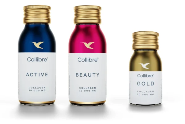Photorealistic 3D product renders of 30ml and 60ml beauty supplement bottles with custom label mapping